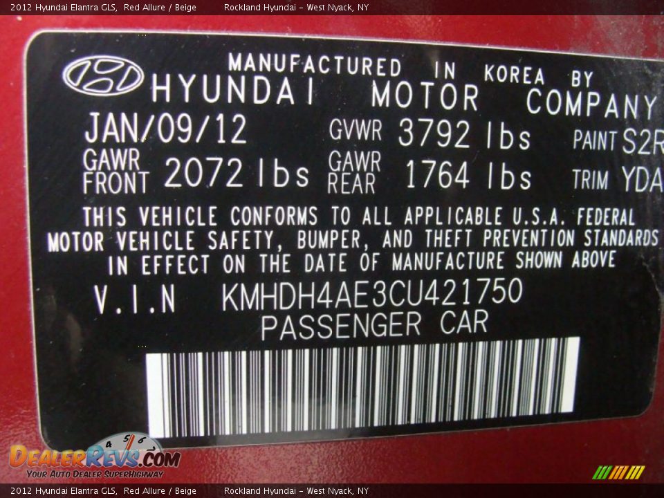 2012 Hyundai Elantra GLS Red Allure / Beige Photo #30