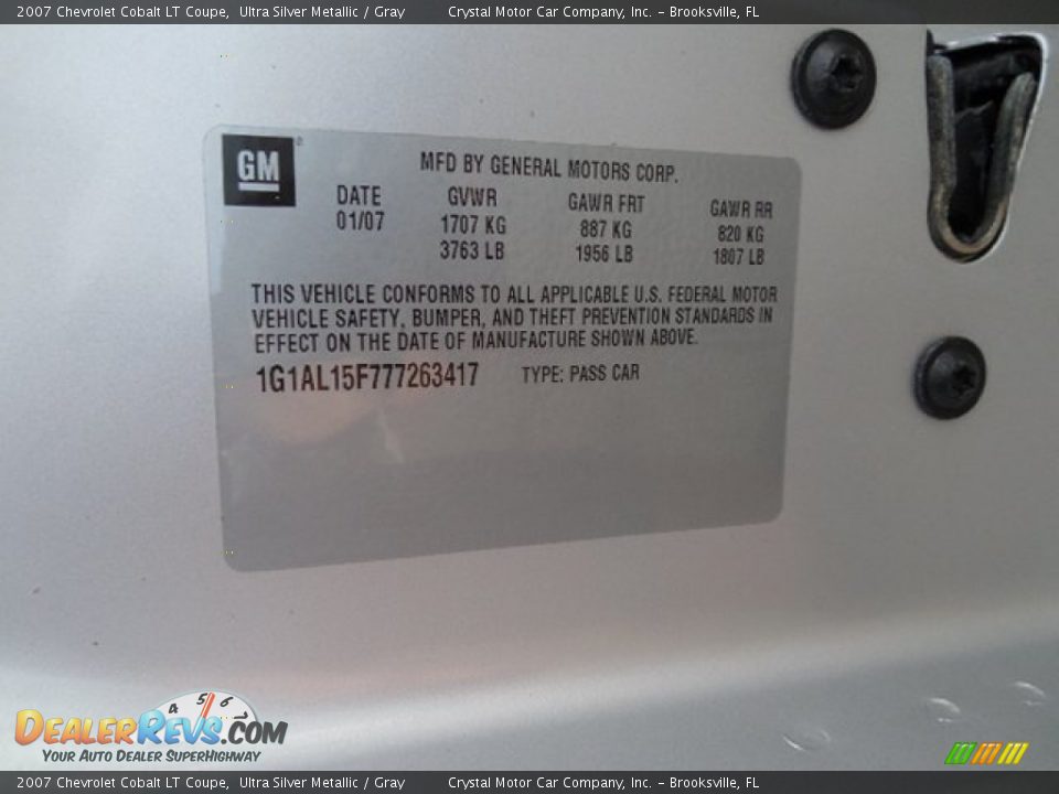 2007 Chevrolet Cobalt LT Coupe Ultra Silver Metallic / Gray Photo #22