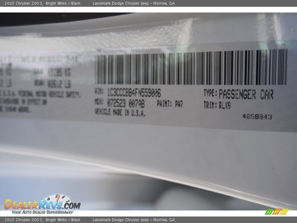 2015 Chrysler 200 S Bright White / Black Photo #9