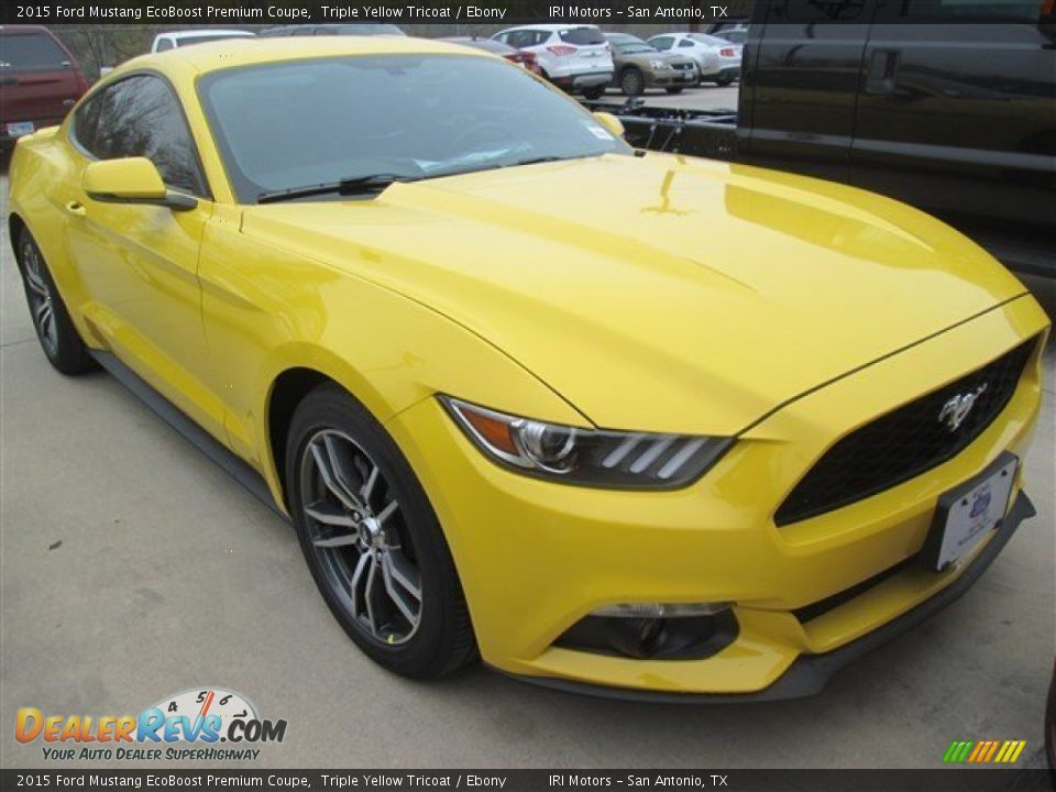 2015 Ford Mustang EcoBoost Premium Coupe Triple Yellow Tricoat / Ebony Photo #1
