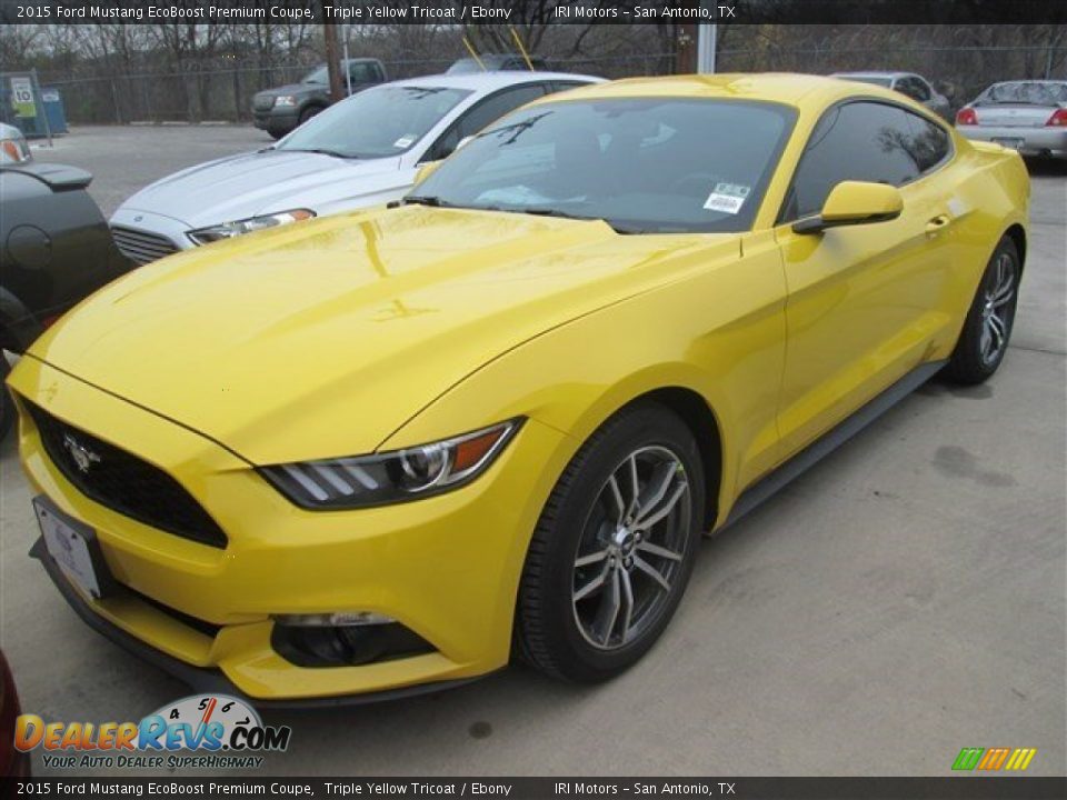 2015 Ford Mustang EcoBoost Premium Coupe Triple Yellow Tricoat / Ebony Photo #4