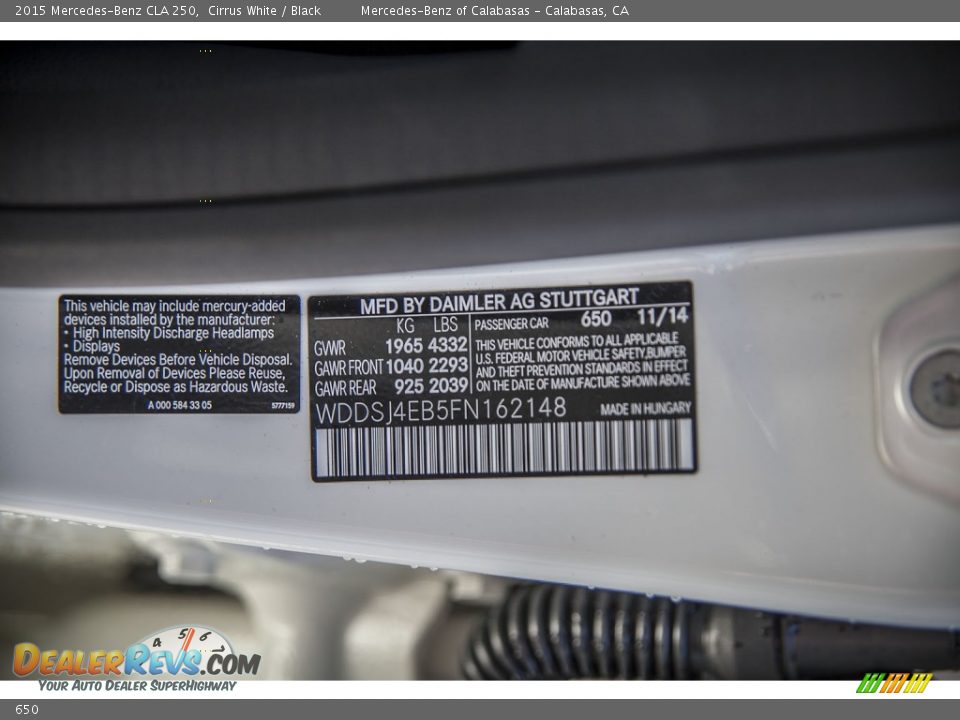 Mercedes-Benz Color Code 650 Cirrus White