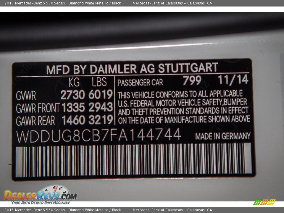 2015 Mercedes-Benz S 550 Sedan Diamond White Metallic / Black Photo #7