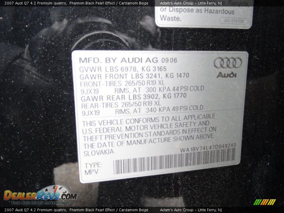 2007 Audi Q7 4.2 Premium quattro Phantom Black Pearl Effect / Cardamom Beige Photo #25