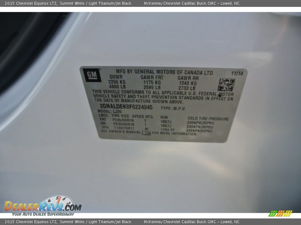 2015 Chevrolet Equinox LTZ Summit White / Light Titanium/Jet Black Photo #7