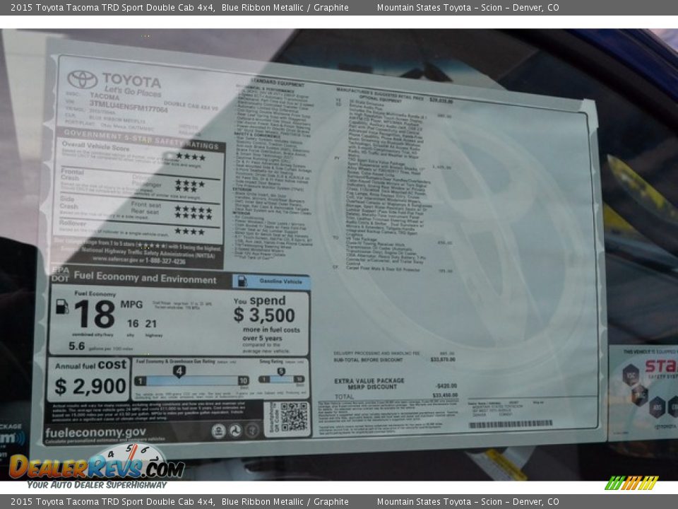 2015 Toyota Tacoma TRD Sport Double Cab 4x4 Blue Ribbon Metallic / Graphite Photo #10