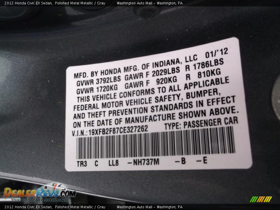 2012 Honda Civic EX Sedan Polished Metal Metallic / Gray Photo #19