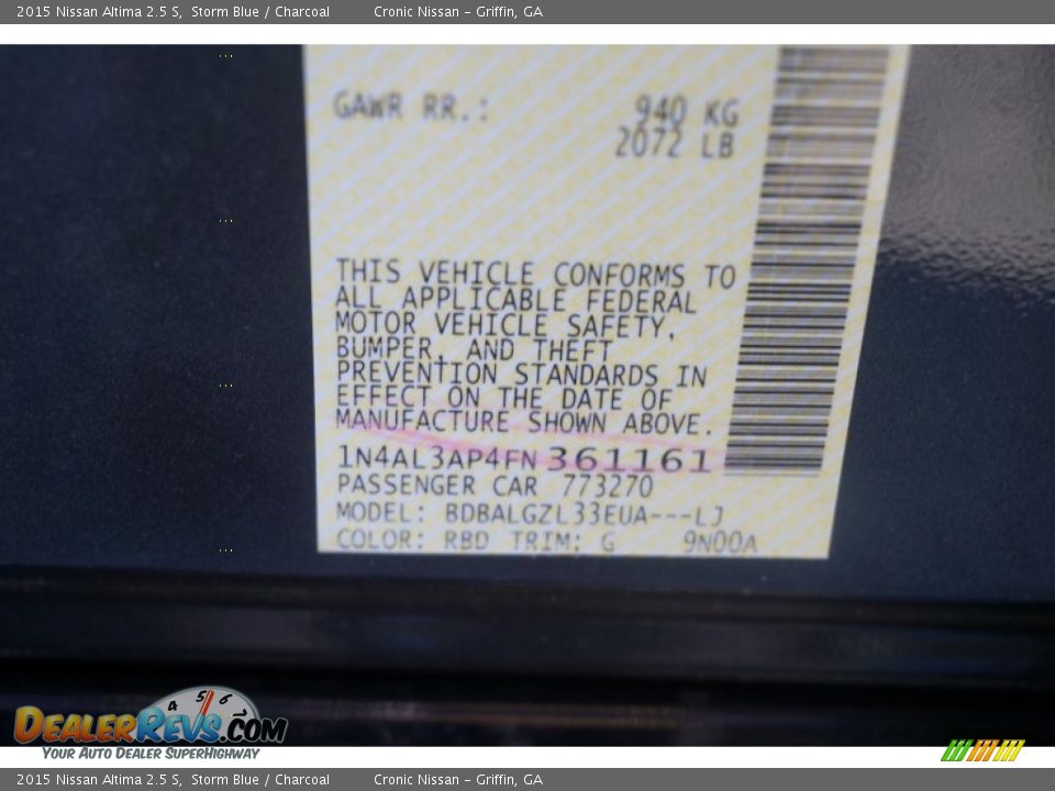 2015 Nissan Altima 2.5 S Storm Blue / Charcoal Photo #16