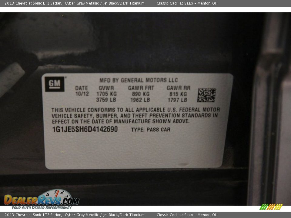 2013 Chevrolet Sonic LTZ Sedan Cyber Gray Metallic / Jet Black/Dark Titanium Photo #22