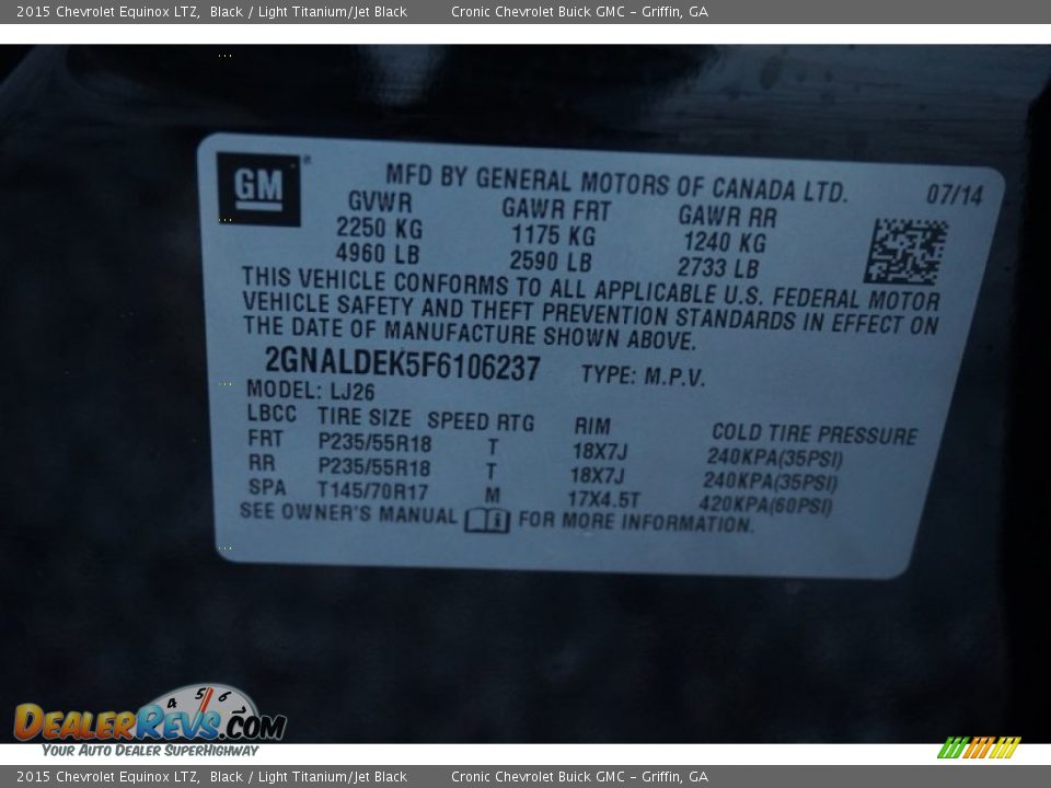 2015 Chevrolet Equinox LTZ Black / Light Titanium/Jet Black Photo #16
