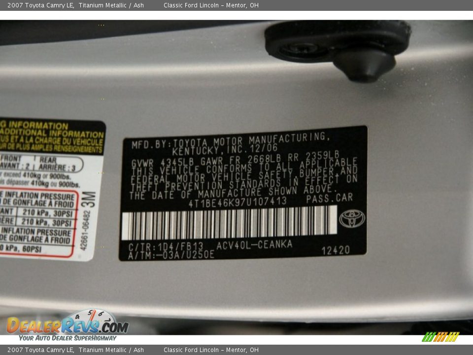 2007 Toyota Camry LE Titanium Metallic / Ash Photo #16
