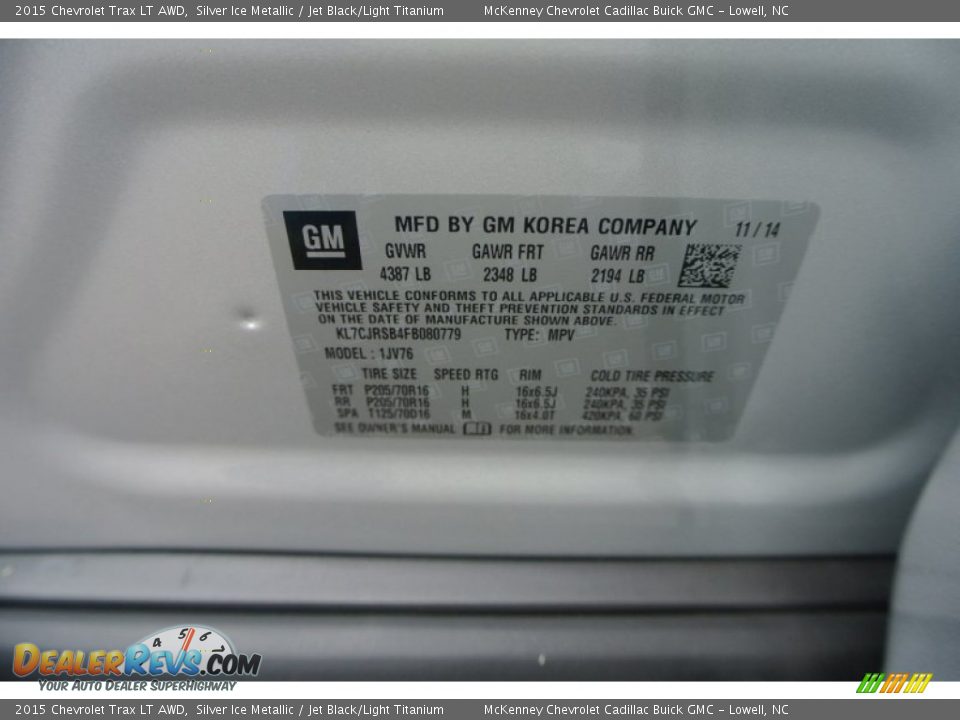 2015 Chevrolet Trax LT AWD Silver Ice Metallic / Jet Black/Light Titanium Photo #7