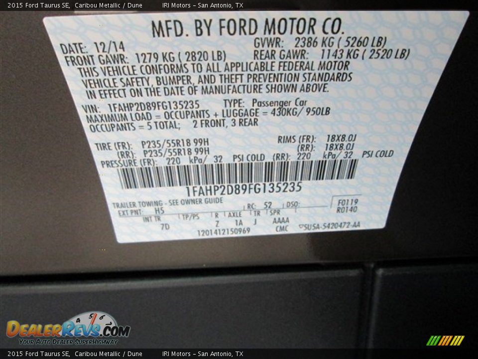 2015 Ford Taurus SE Caribou Metallic / Dune Photo #12