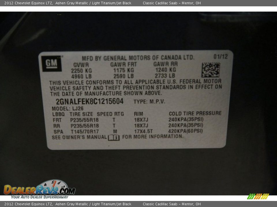 2012 Chevrolet Equinox LTZ Ashen Gray Metallic / Light Titanium/Jet Black Photo #15