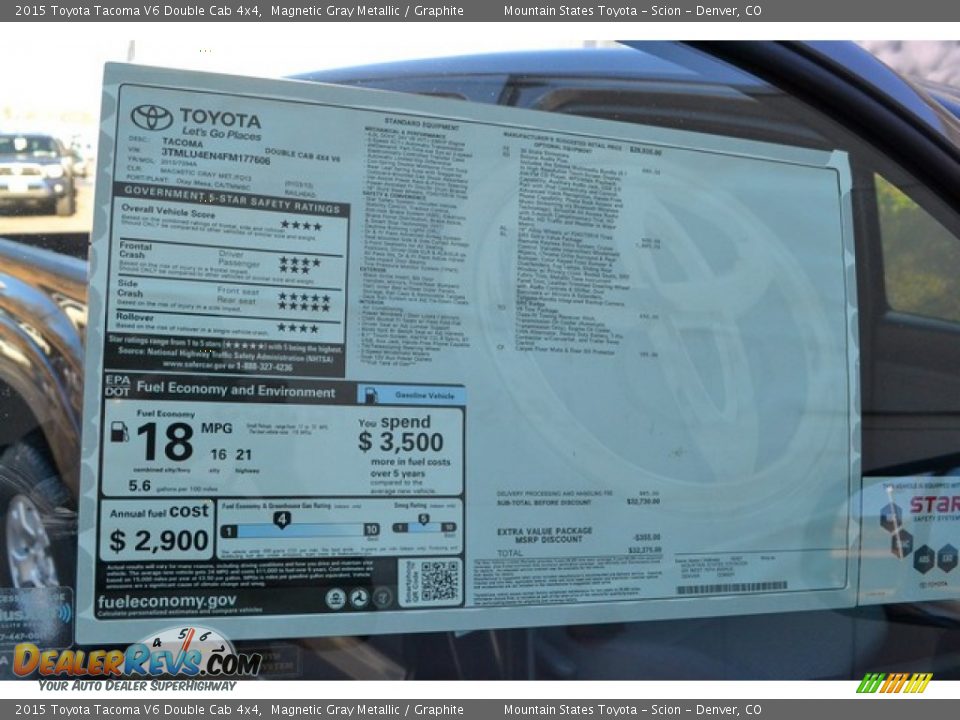 2015 Toyota Tacoma V6 Double Cab 4x4 Magnetic Gray Metallic / Graphite Photo #10