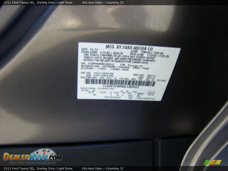 2011 Ford Taurus SEL Sterling Grey / Light Stone Photo #15