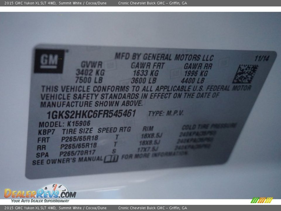 2015 GMC Yukon XL SLT 4WD Summit White / Cocoa/Dune Photo #17