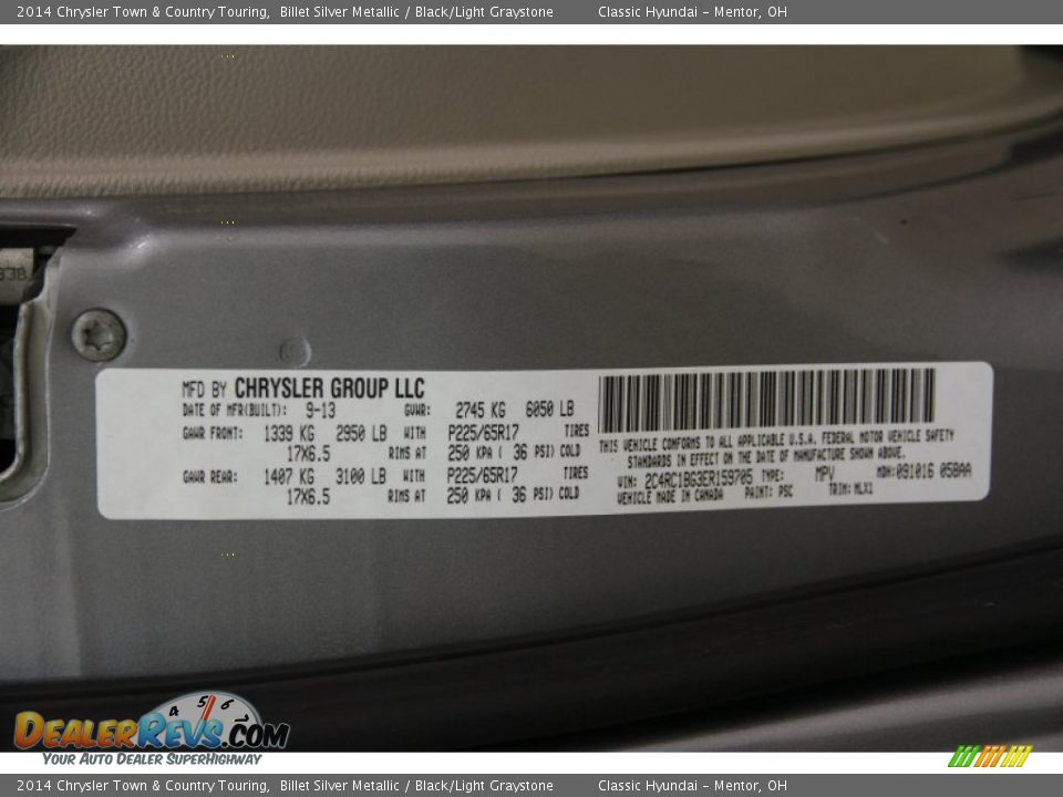 2014 Chrysler Town & Country Touring Billet Silver Metallic / Black/Light Graystone Photo #21