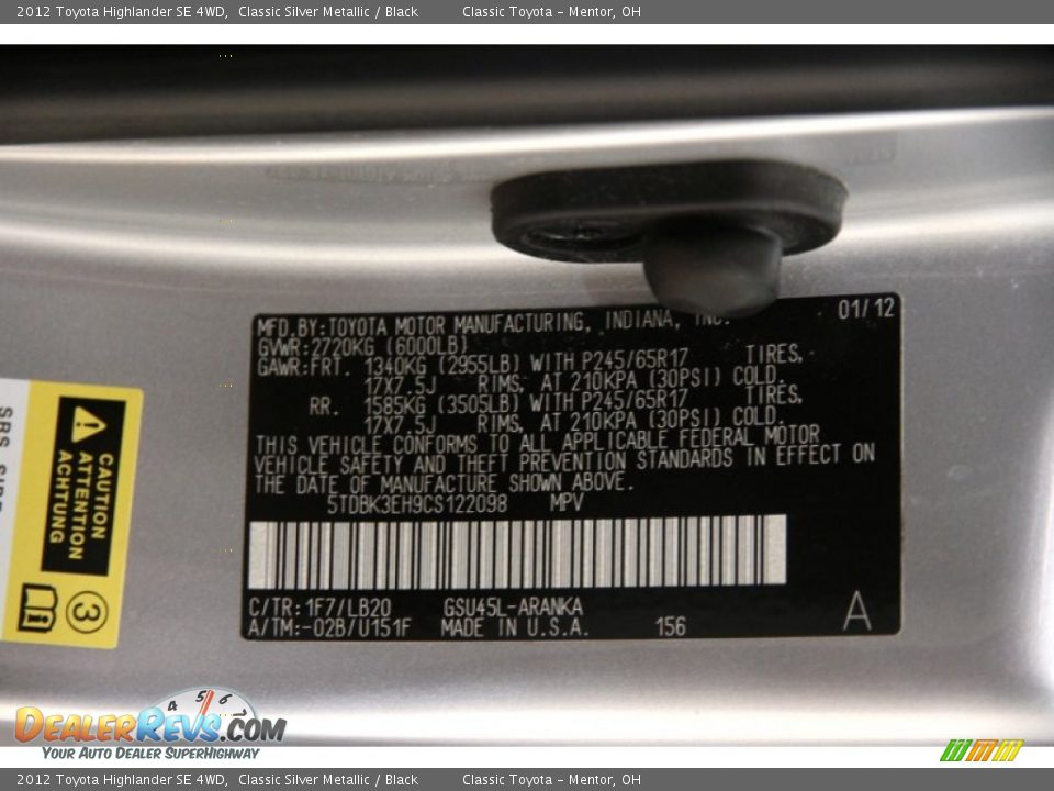 2012 Toyota Highlander SE 4WD Classic Silver Metallic / Black Photo #19