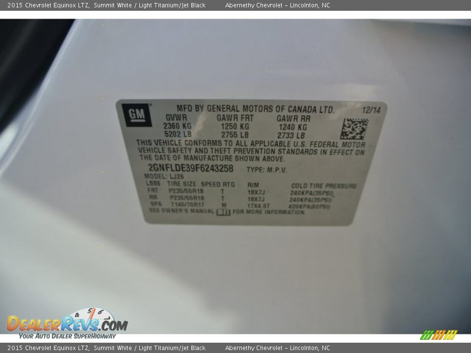 2015 Chevrolet Equinox LTZ Summit White / Light Titanium/Jet Black Photo #7