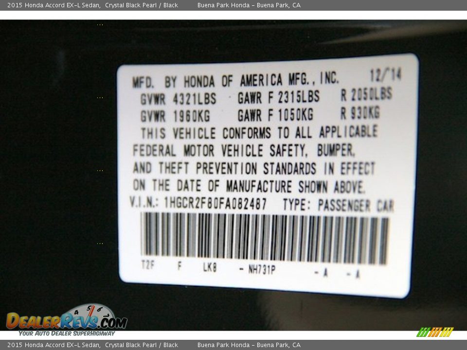 2015 Honda Accord EX-L Sedan Crystal Black Pearl / Black Photo #23