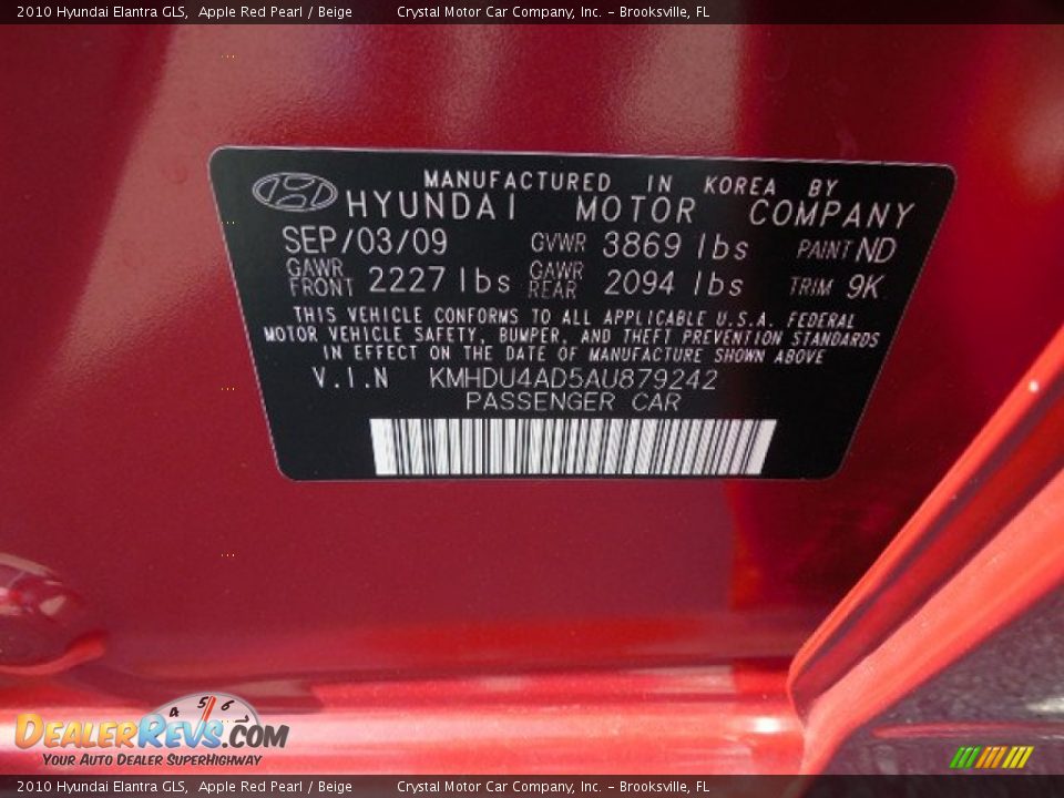 2010 Hyundai Elantra GLS Apple Red Pearl / Beige Photo #23