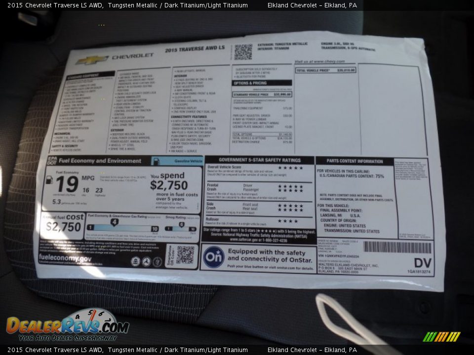 2015 Chevrolet Traverse LS AWD Tungsten Metallic / Dark Titanium/Light Titanium Photo #11