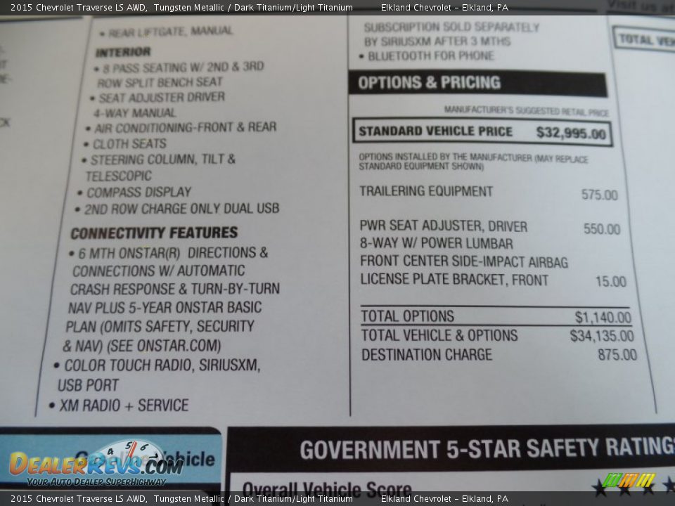 2015 Chevrolet Traverse LS AWD Tungsten Metallic / Dark Titanium/Light Titanium Photo #13