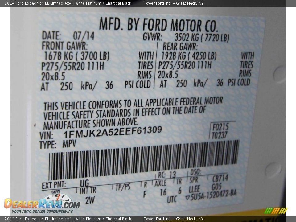 2014 Ford Expedition EL Limited 4x4 White Platinum / Charcoal Black Photo #33