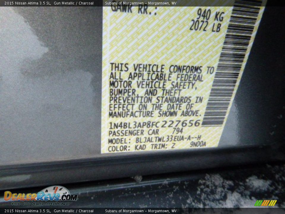 2015 Nissan Altima 3.5 SL Gun Metallic / Charcoal Photo #16