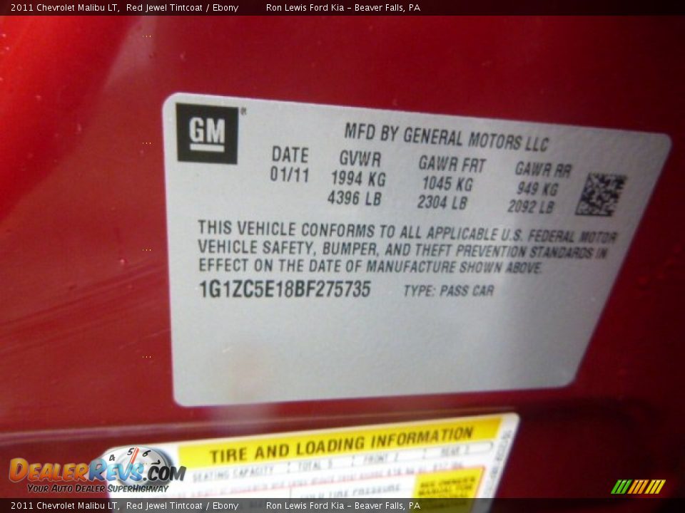2011 Chevrolet Malibu LT Red Jewel Tintcoat / Ebony Photo #17