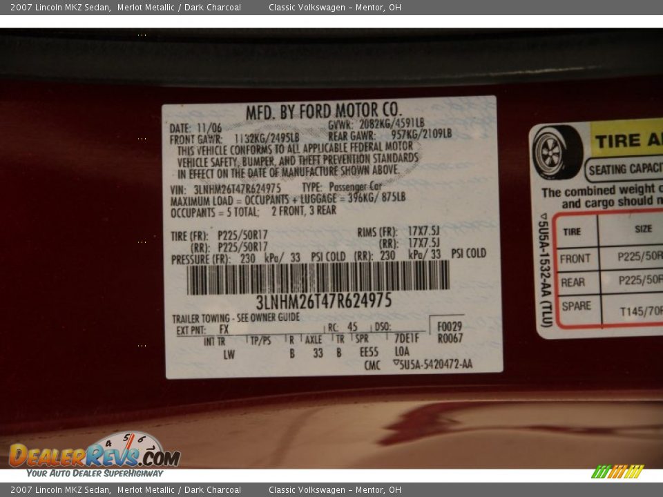 2007 Lincoln MKZ Sedan Merlot Metallic / Dark Charcoal Photo #16