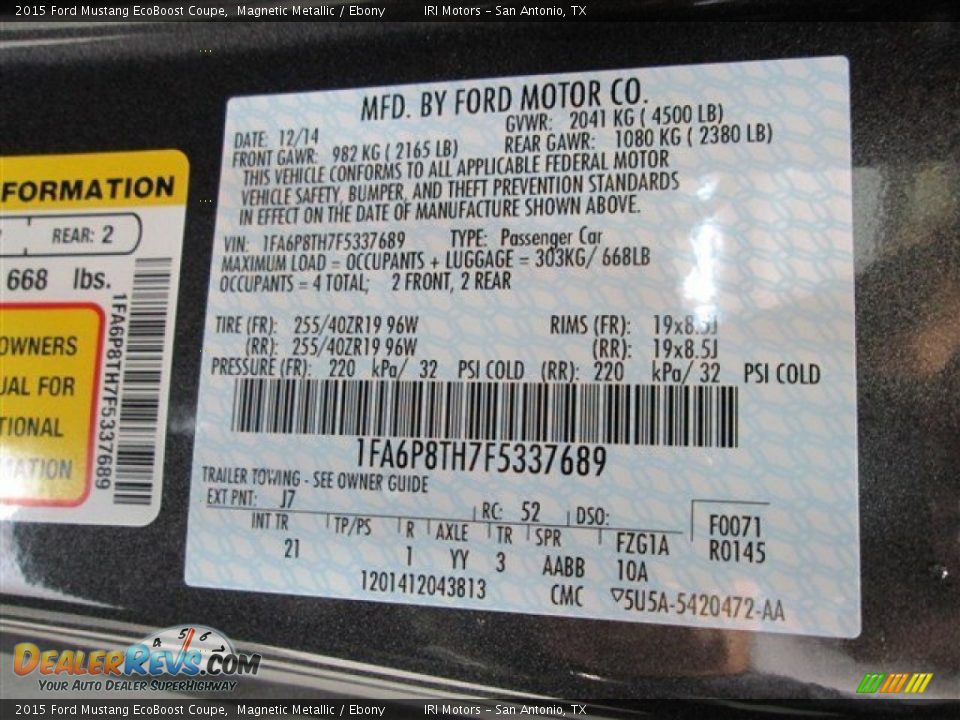 2015 Ford Mustang EcoBoost Coupe Magnetic Metallic / Ebony Photo #13