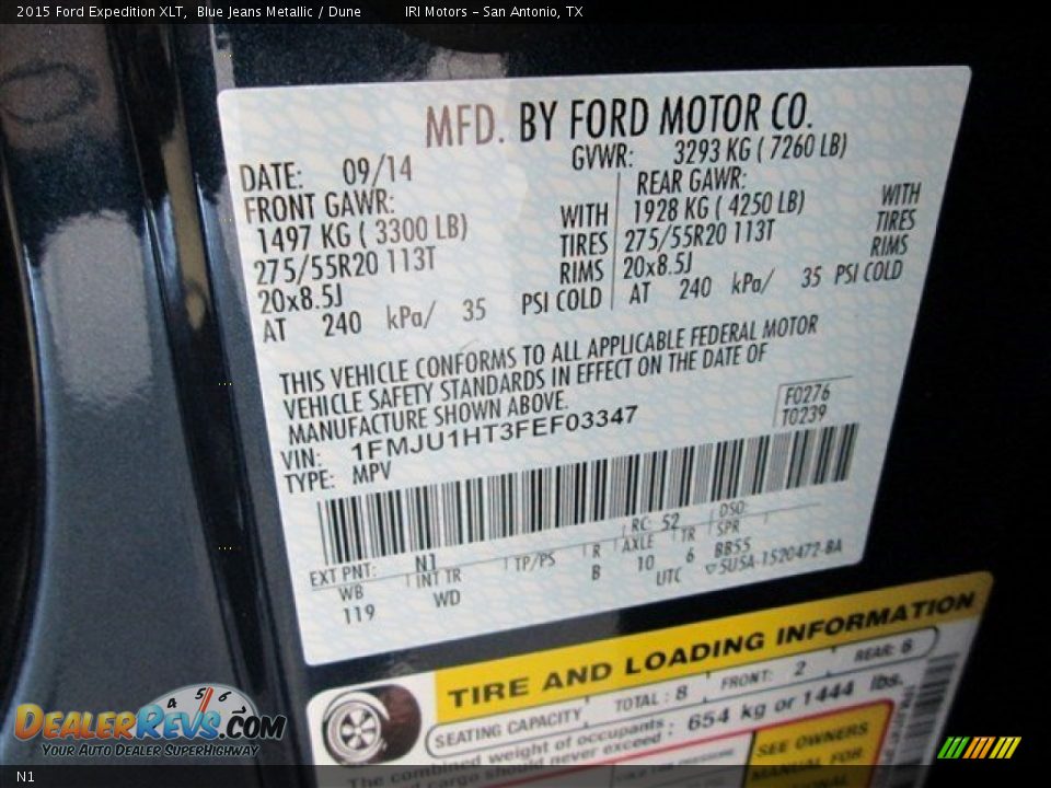 Ford Color Code N1 Blue Jeans Metallic
