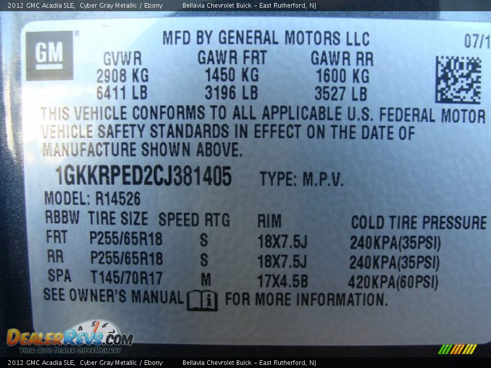 2012 GMC Acadia SLE Cyber Gray Metallic / Ebony Photo #15