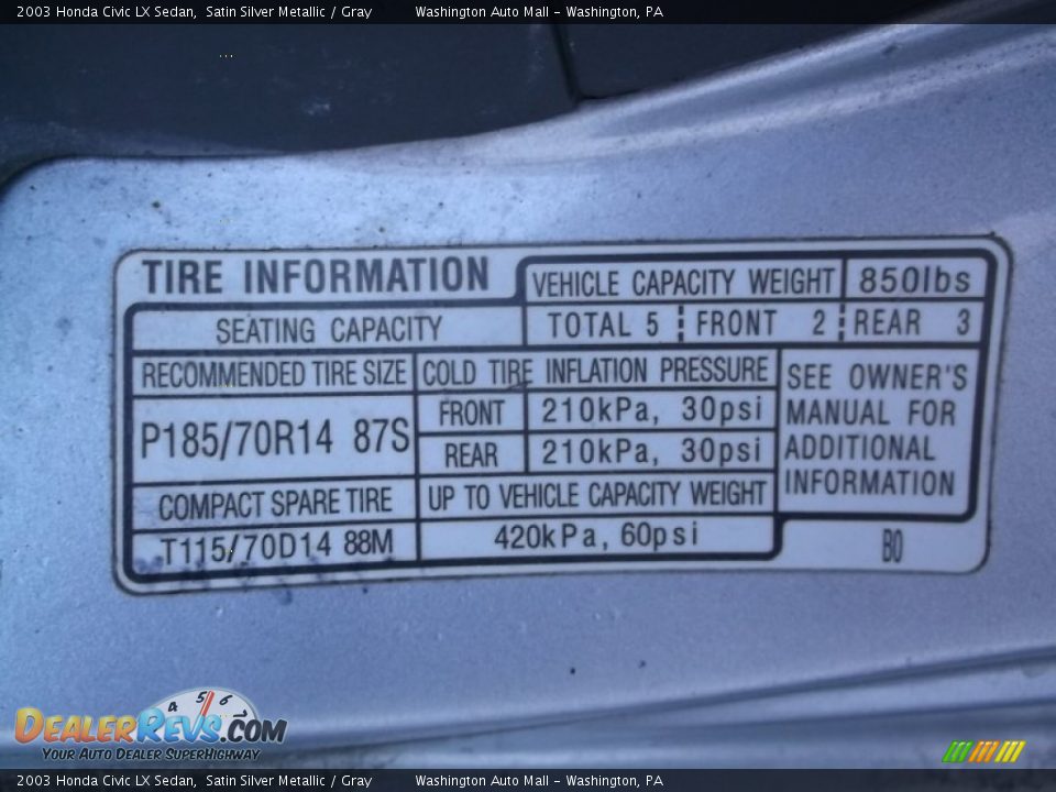 2003 Honda Civic LX Sedan Satin Silver Metallic / Gray Photo #18