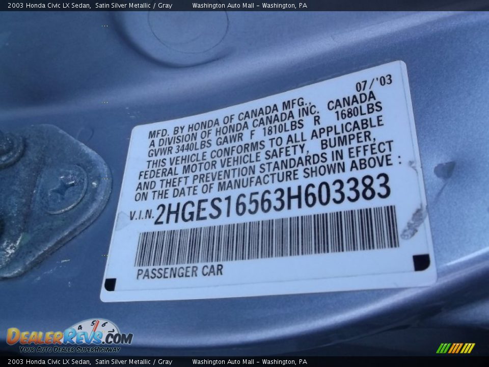 2003 Honda Civic LX Sedan Satin Silver Metallic / Gray Photo #19