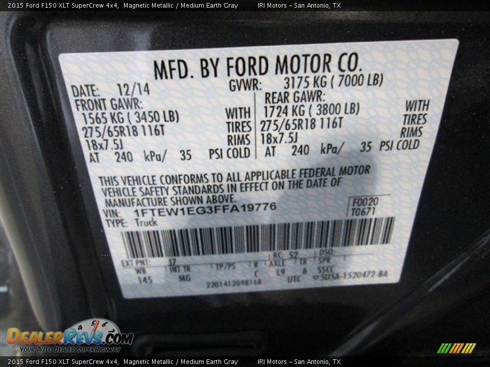 2015 Ford F150 XLT SuperCrew 4x4 Magnetic Metallic / Medium Earth Gray Photo #15