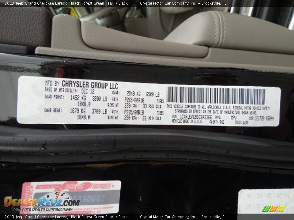 2013 Jeep Grand Cherokee Laredo Black Forest Green Pearl / Black Photo #23