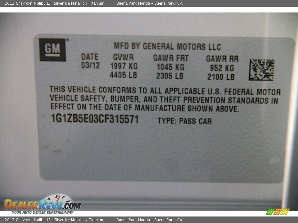 2012 Chevrolet Malibu LS Silver Ice Metallic / Titanium Photo #33