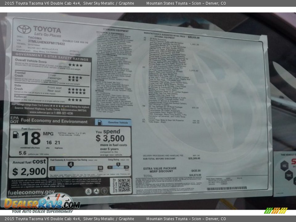 2015 Toyota Tacoma V6 Double Cab 4x4 Silver Sky Metallic / Graphite Photo #10