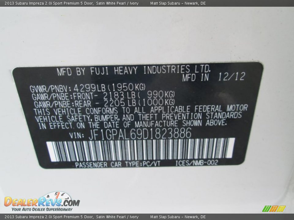 2013 Subaru Impreza 2.0i Sport Premium 5 Door Satin White Pearl / Ivory Photo #28