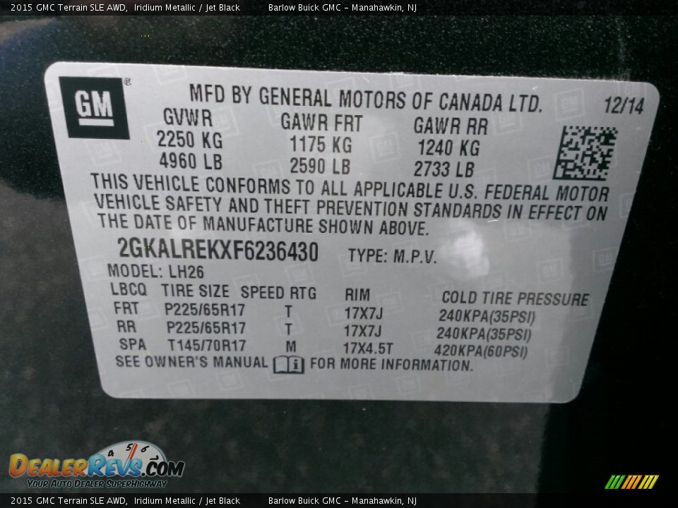 2015 GMC Terrain SLE AWD Iridium Metallic / Jet Black Photo #9