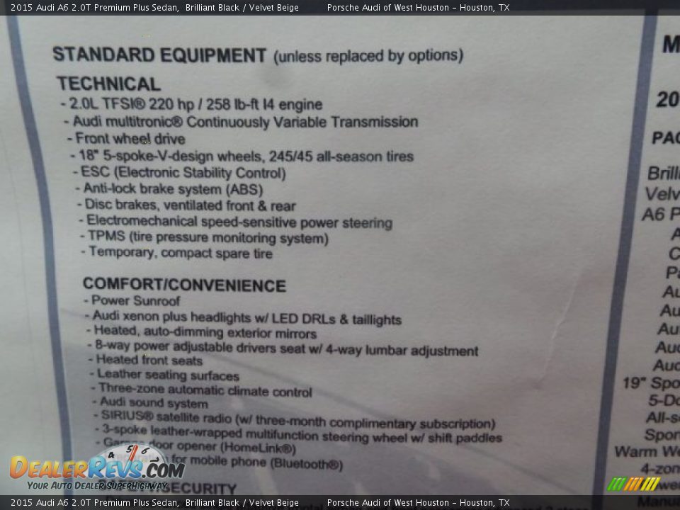 2015 Audi A6 2.0T Premium Plus Sedan Brilliant Black / Velvet Beige Photo #33