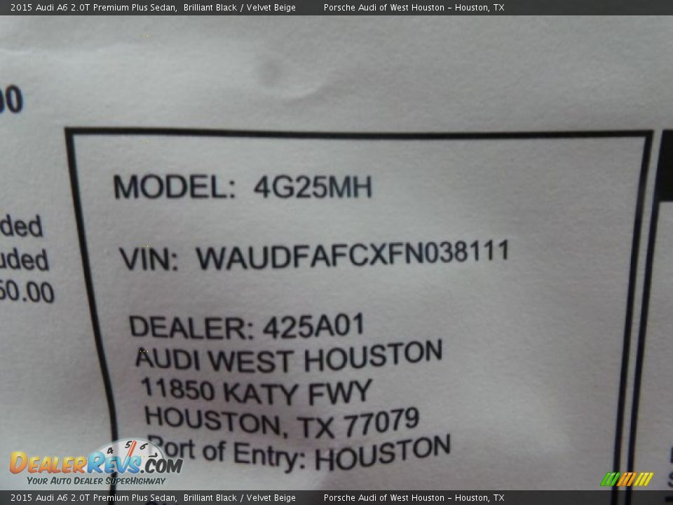 2015 Audi A6 2.0T Premium Plus Sedan Brilliant Black / Velvet Beige Photo #35