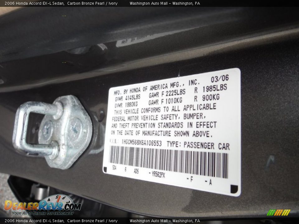 2006 Honda Accord EX-L Sedan Carbon Bronze Pearl / Ivory Photo #19