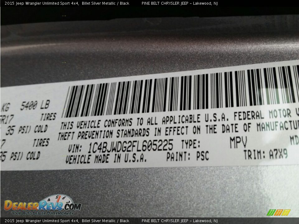 2015 Jeep Wrangler Unlimited Sport 4x4 Billet Silver Metallic / Black Photo #9