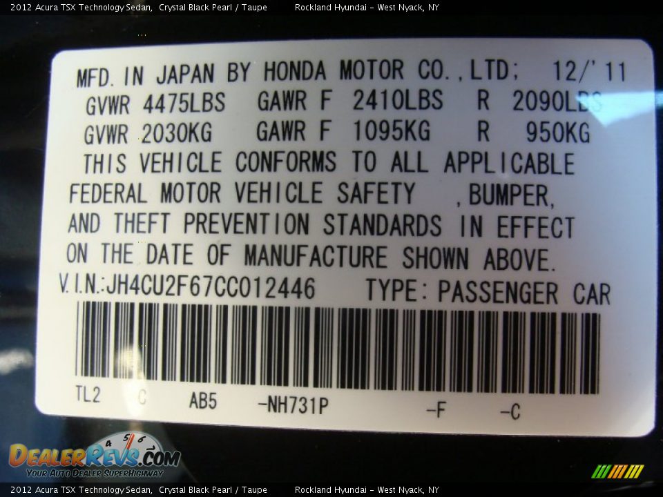 2012 Acura TSX Technology Sedan Crystal Black Pearl / Taupe Photo #32