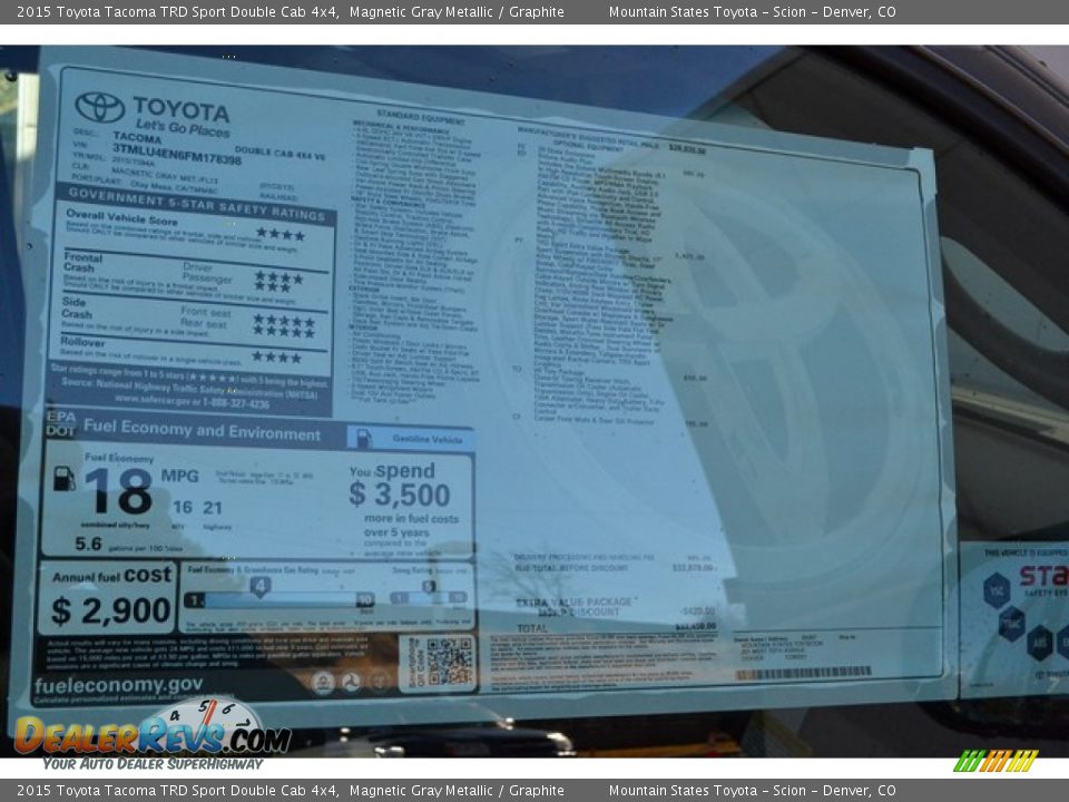 2015 Toyota Tacoma TRD Sport Double Cab 4x4 Magnetic Gray Metallic / Graphite Photo #10