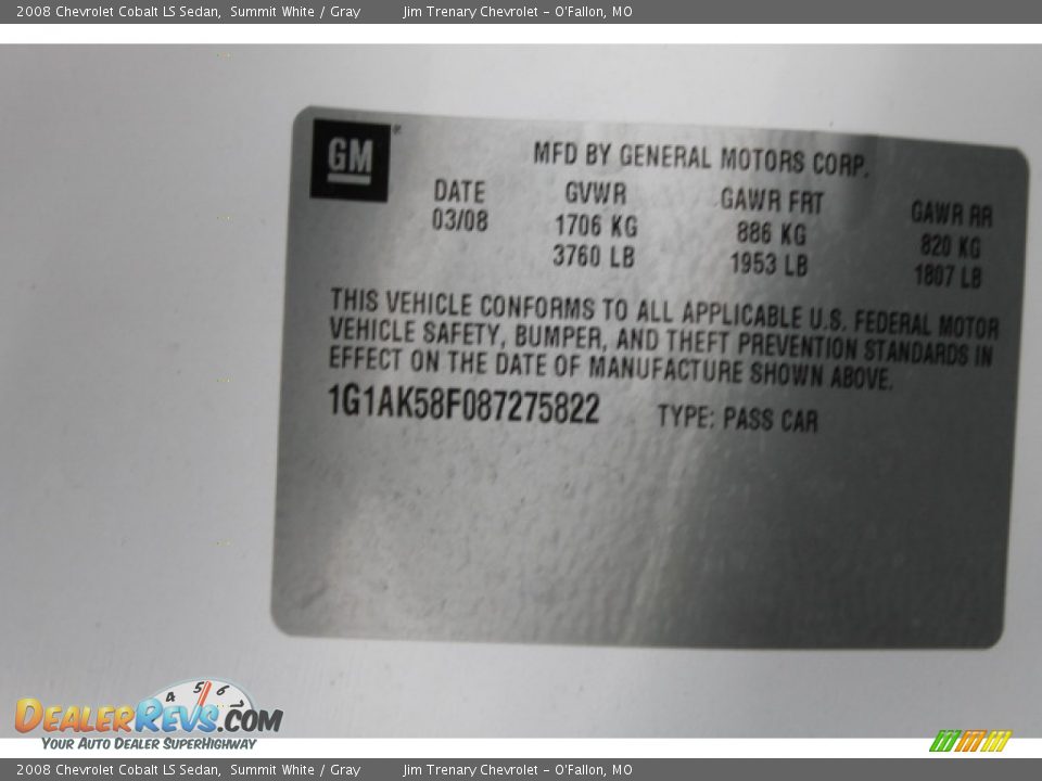 2008 Chevrolet Cobalt LS Sedan Summit White / Gray Photo #17